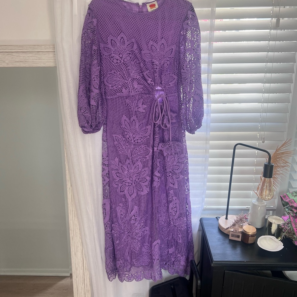 Farm Rio Long Sleeve Purple Lace Dress